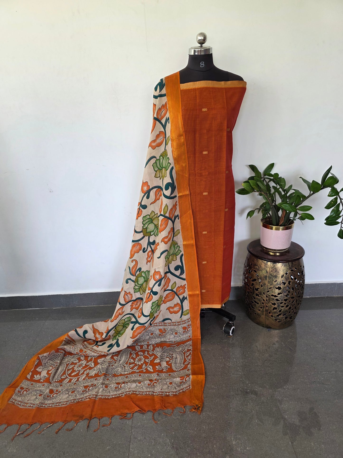 Fusion Narayanapet with handcrafted chennuri silk kalamkari duppatta - NA516