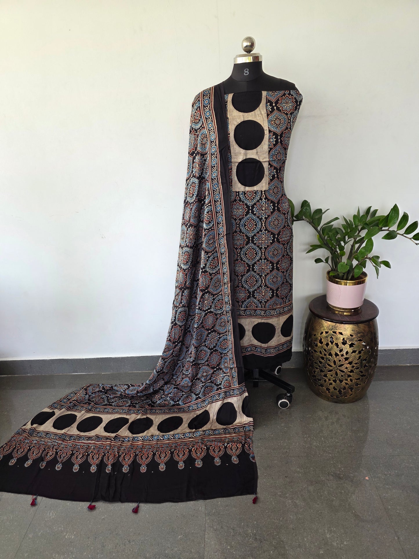 Handcrafted ajrakh modal silk set - HZ233