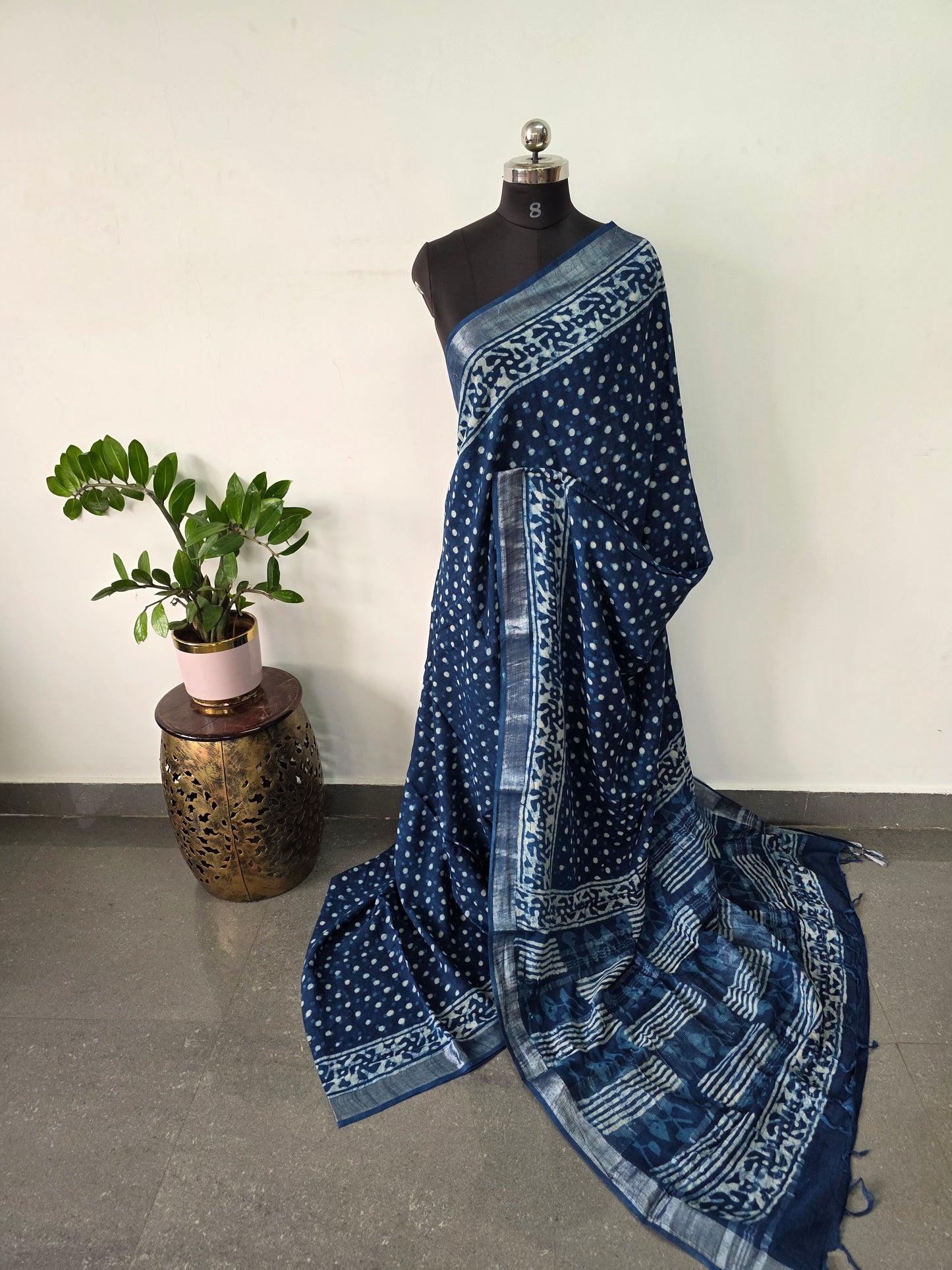 Handblock Jaipuri linen cotton saree - JA832