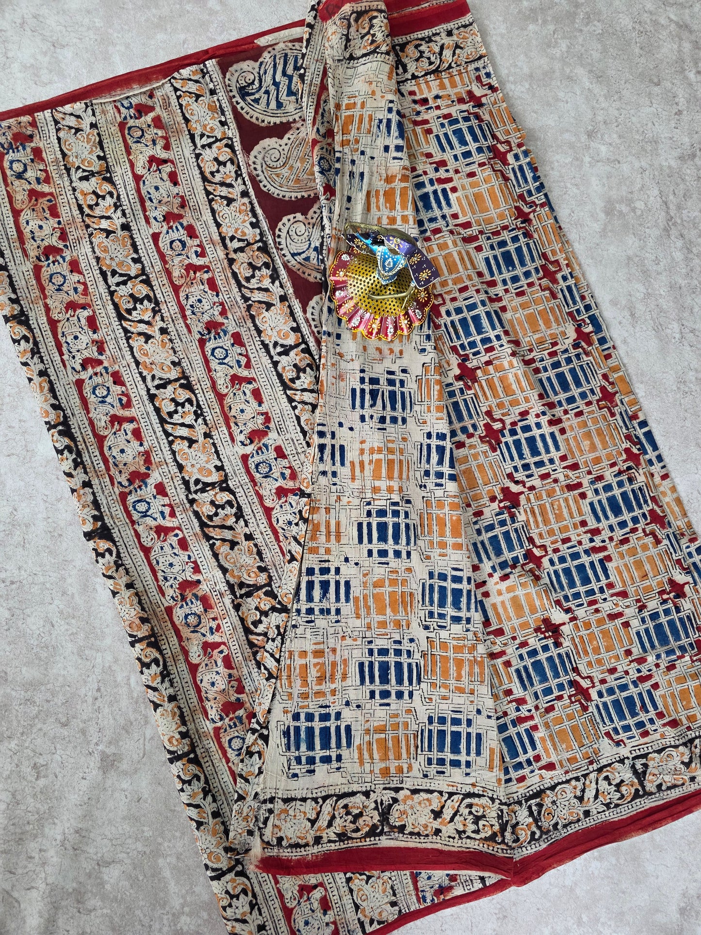 Handblock pure kalamkari cotton saree  - HS15