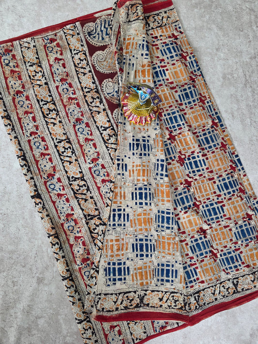 Handblock pure kalamkari cotton saree  - HS15