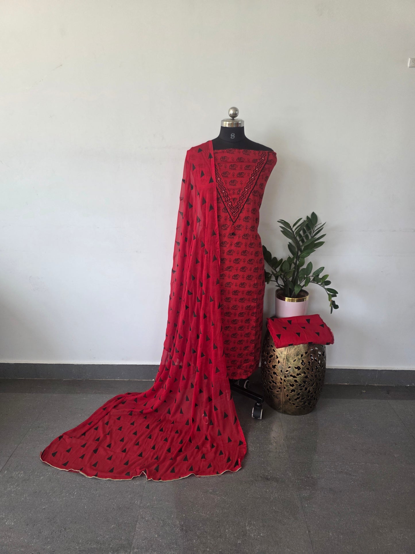 Elephant satin cotton set - red