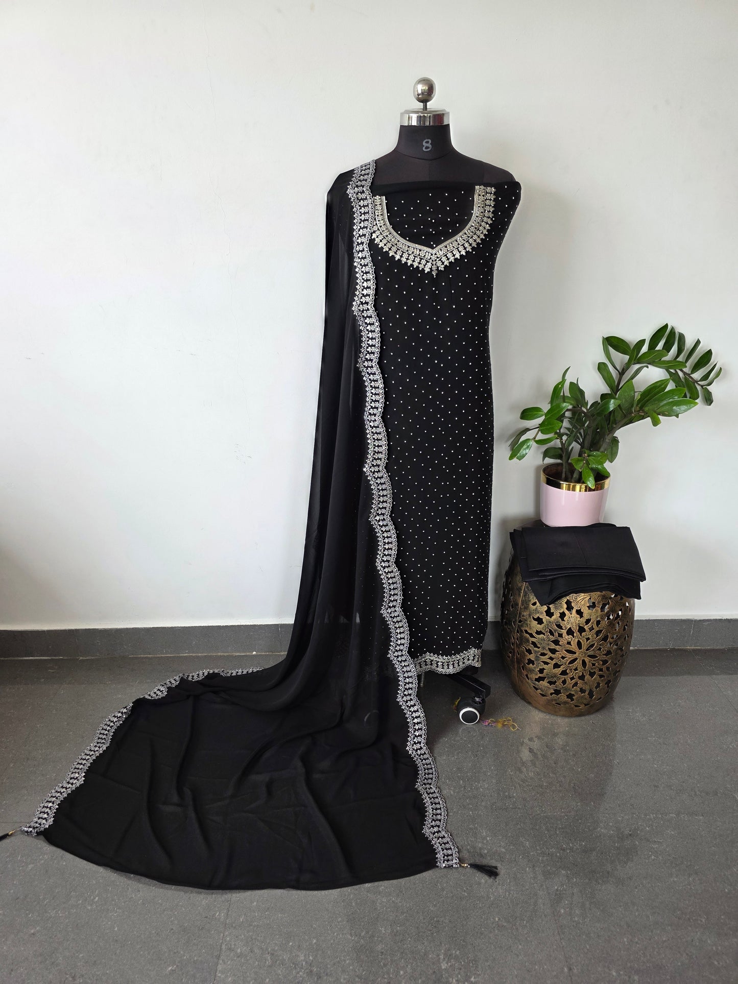 Premium Georgette with stone work ( with lining)- CLA339