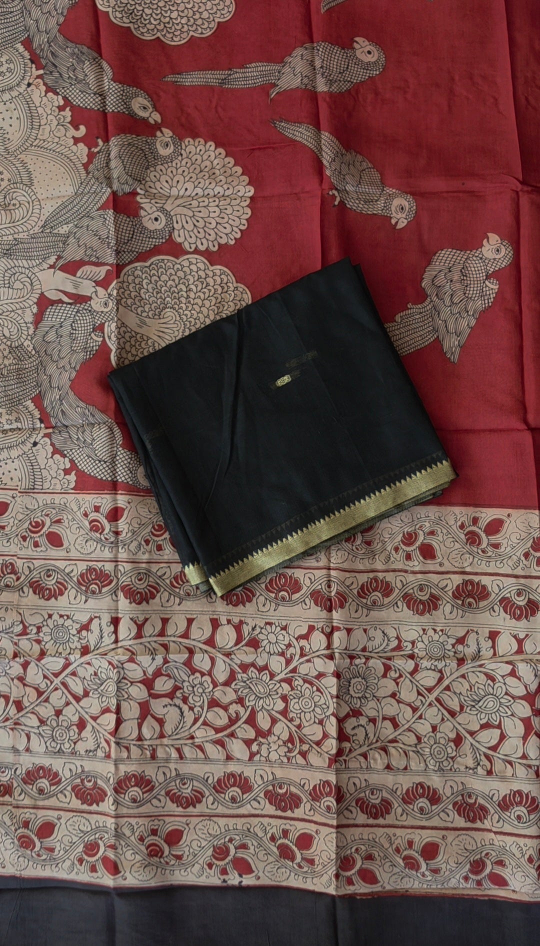 Fusion Narayanapet with handcrafted chennuri silk kalamkari duppatta (Black)-NA682
