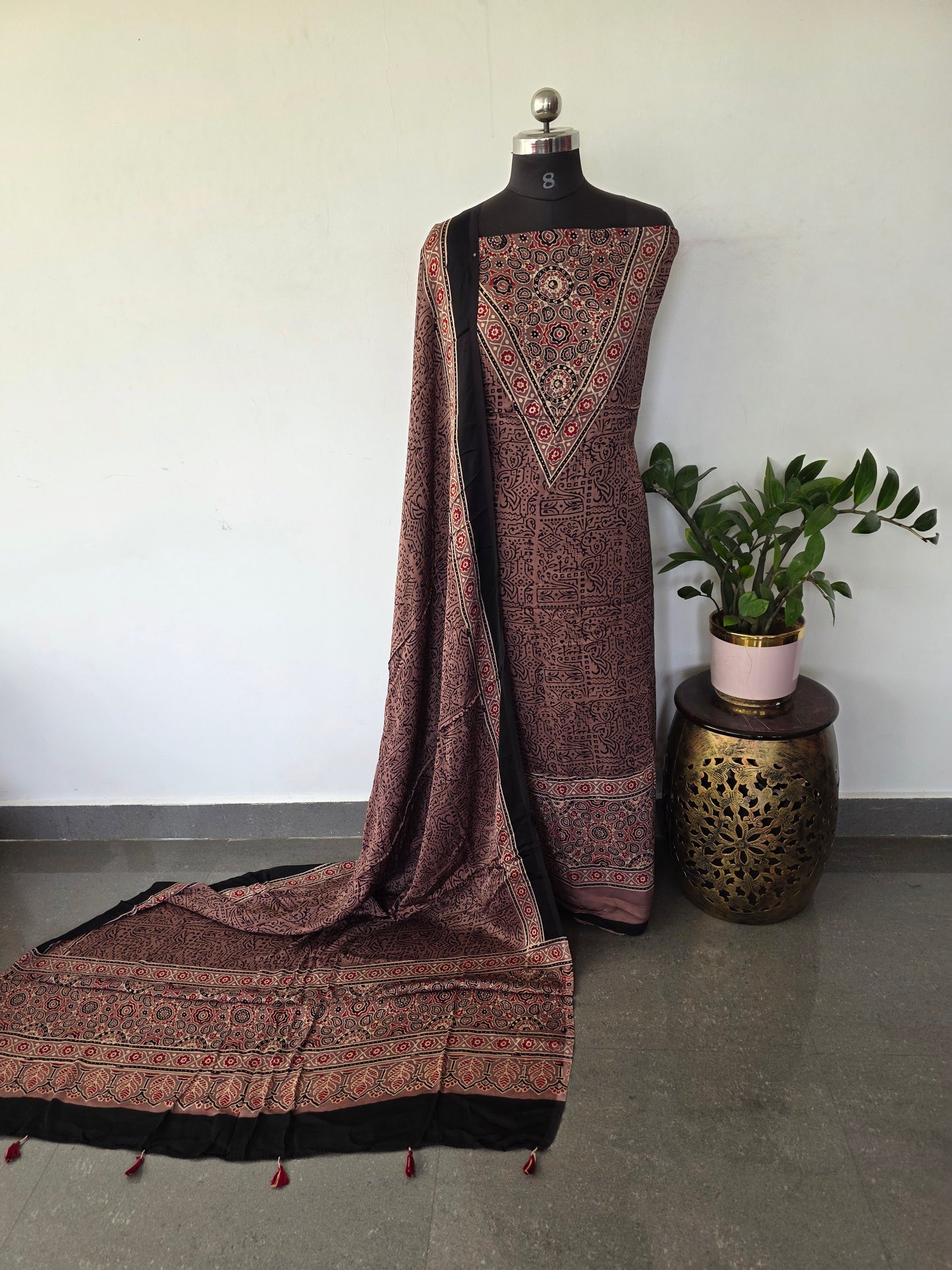 Handcrafted ajrakh modal silk set - HZ195