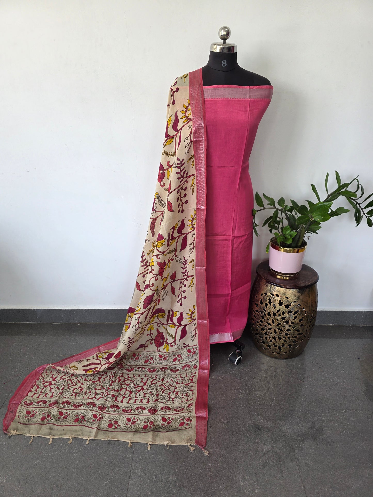 Pure chennuri silk top with pure chennuri silk kalamkari mangalagiri border - AK337