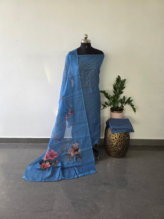 Fancy soft silk set  - blue