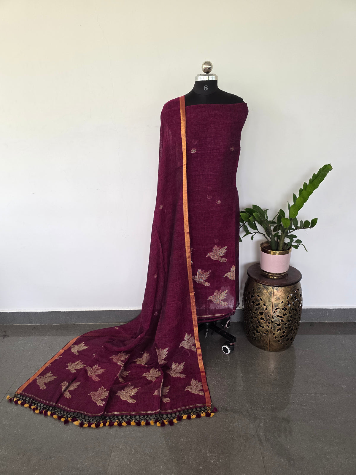 Premium handloom linen jamdhani set - JMM74