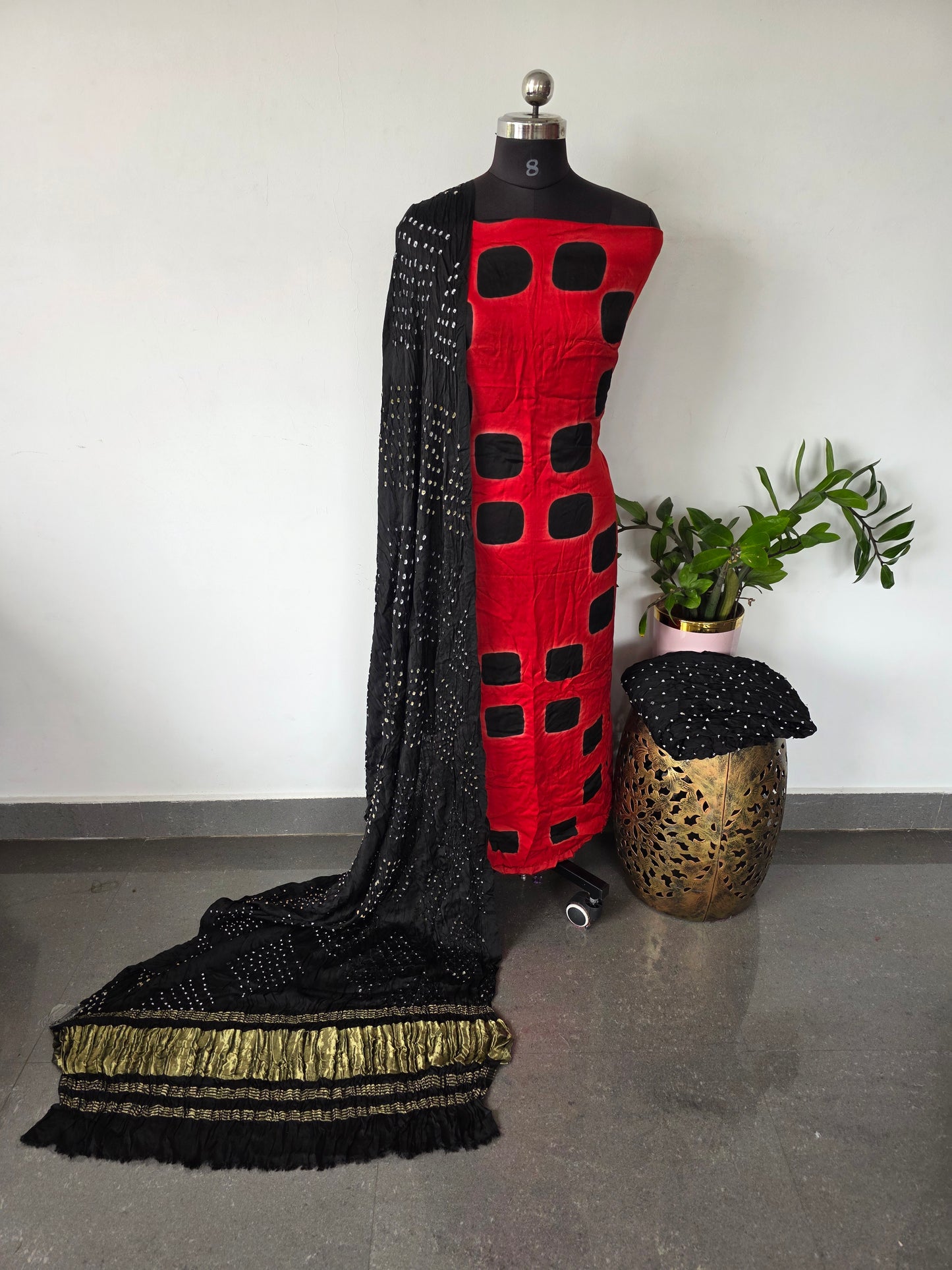 Handcrafted clap-dyed bandhani modal salwar set - BN88