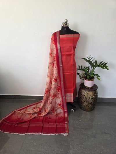 Handloom mangalagiri silk top with pure mangalagiri digital silk shawl - ML13