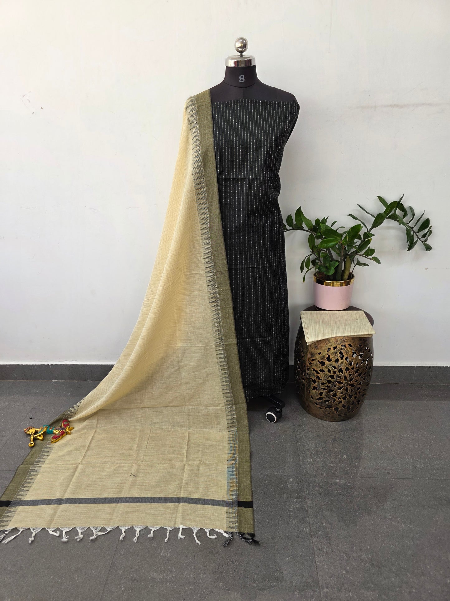 Bhagalpuri katan weaving set with temple border dupatta- BA556