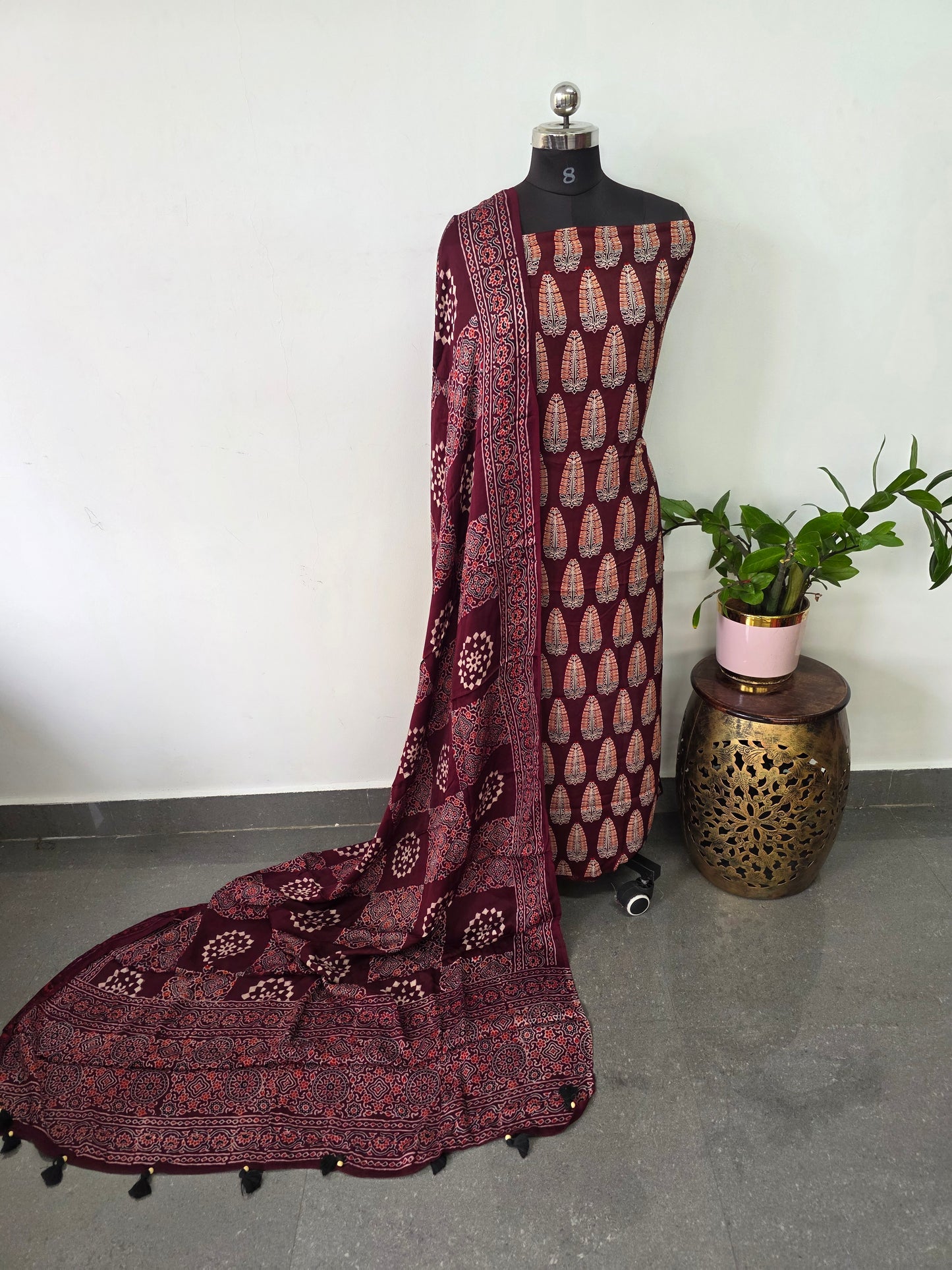Handcrafted ajrakh modal silk set - HZ96