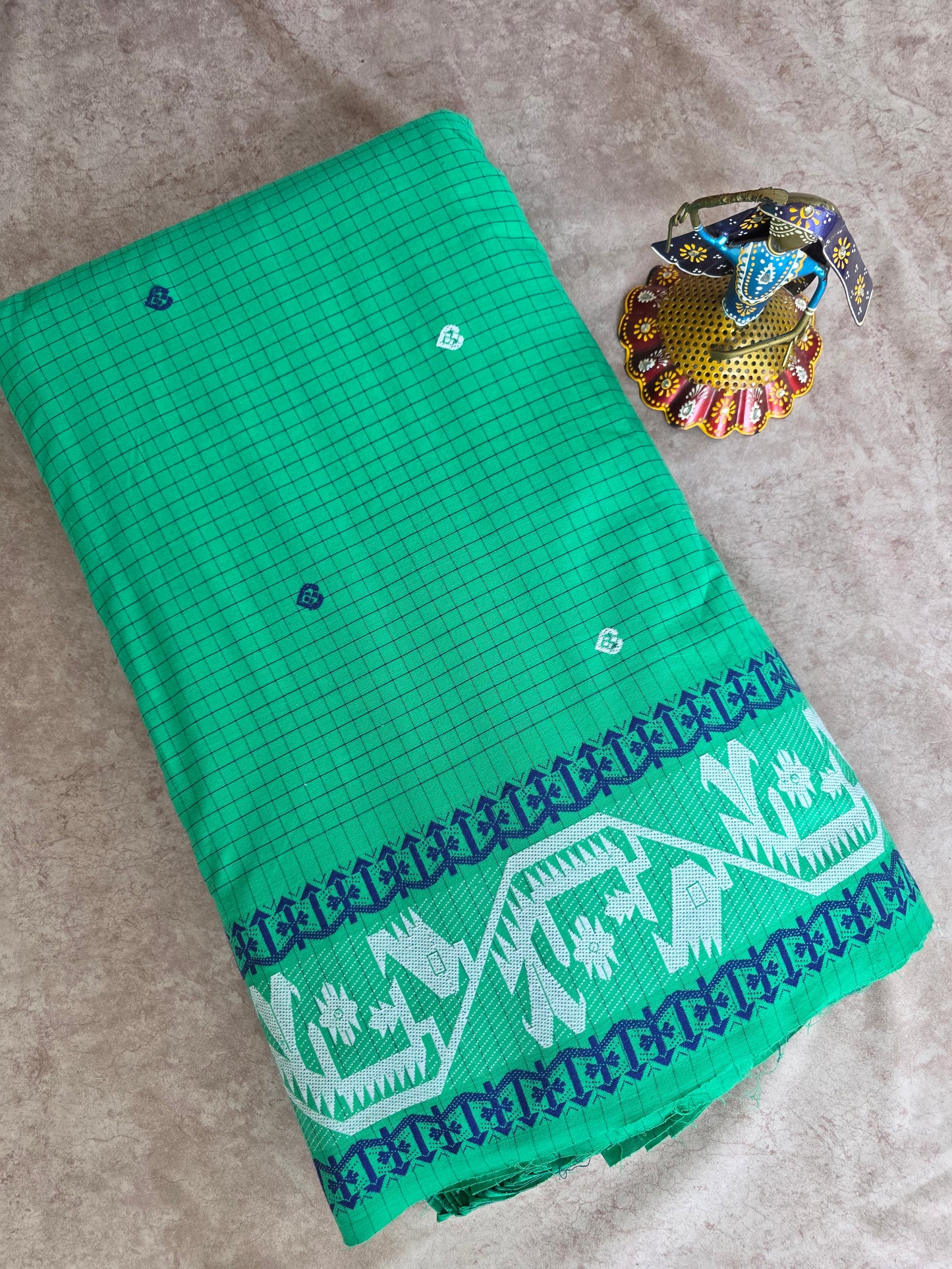 Prewashed Jamdhani Checked Pure handloom cotton running material (0.5 mtrs) - HRM104