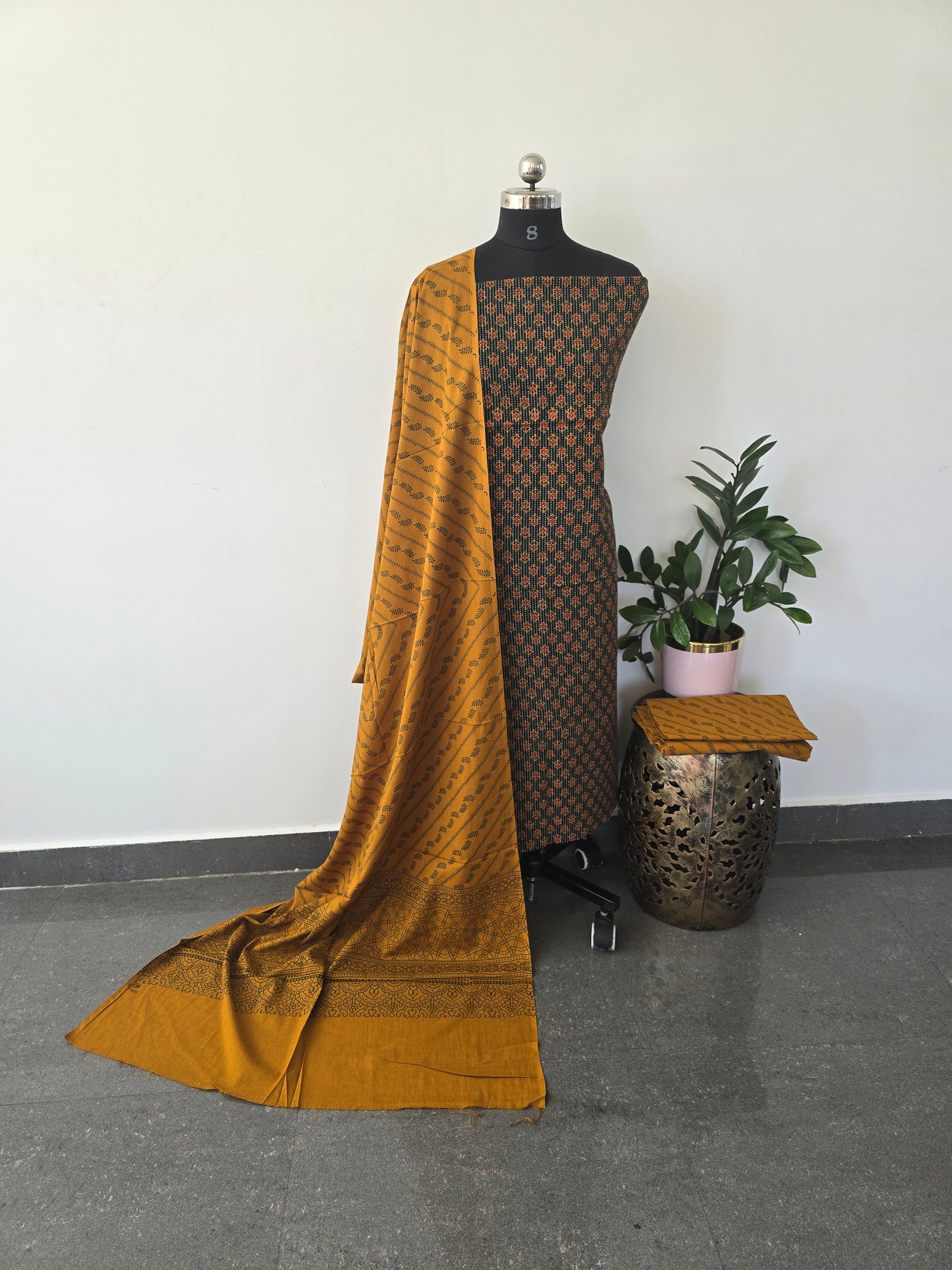 Pure kantha Ajrakh cotton set (green) - VC12