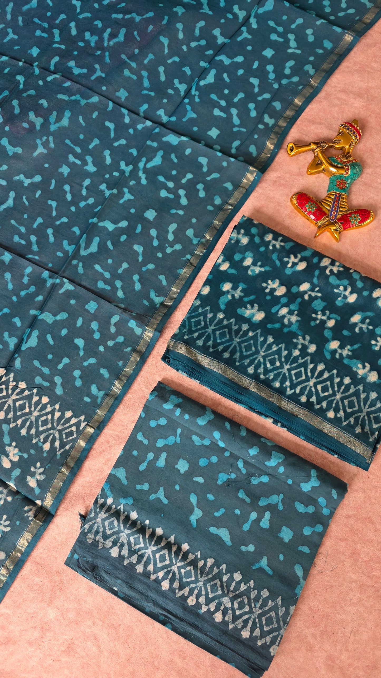Handblock Jaipuri chanderi silk set - JA766