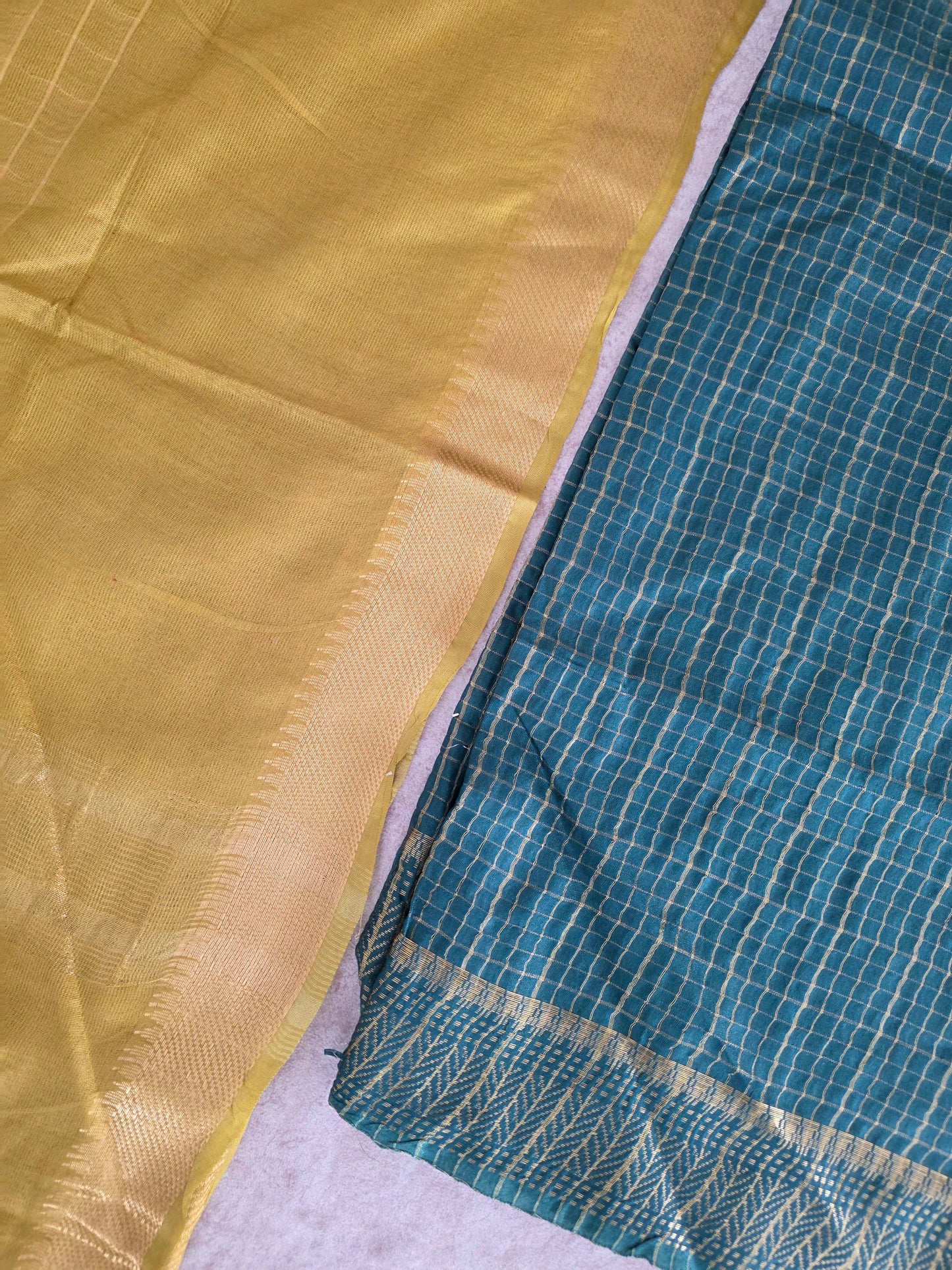 Checked Bhagalpuri fusion mangalagiri silk set - BA523