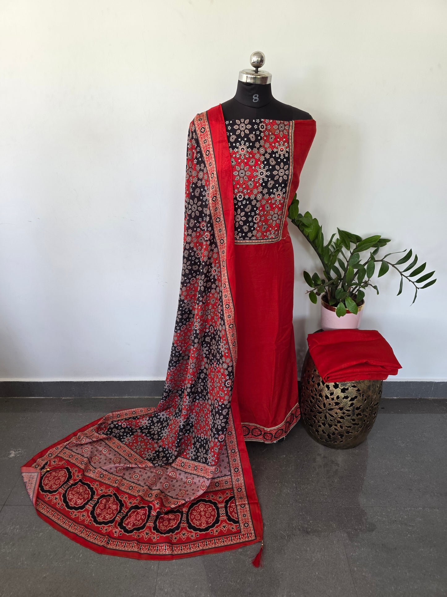 Fancy vichtra ajrakh silk set - CLA121