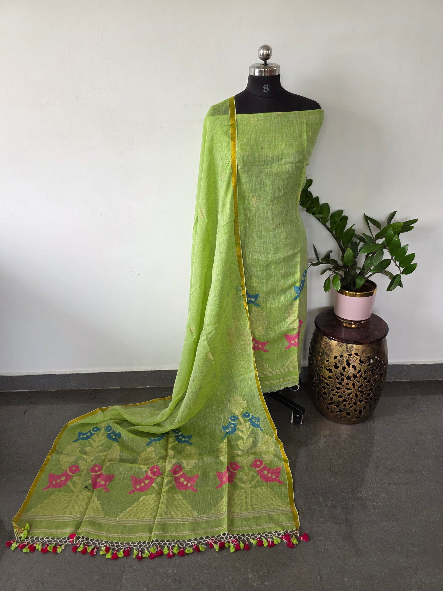 Premium handloom linen jamdhani set - JMM148