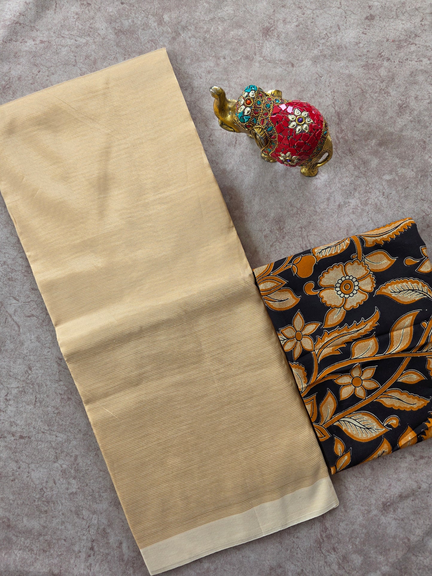 Premium plain semi mangalagiri pattu saree kalamkari silk blouse- MAA171