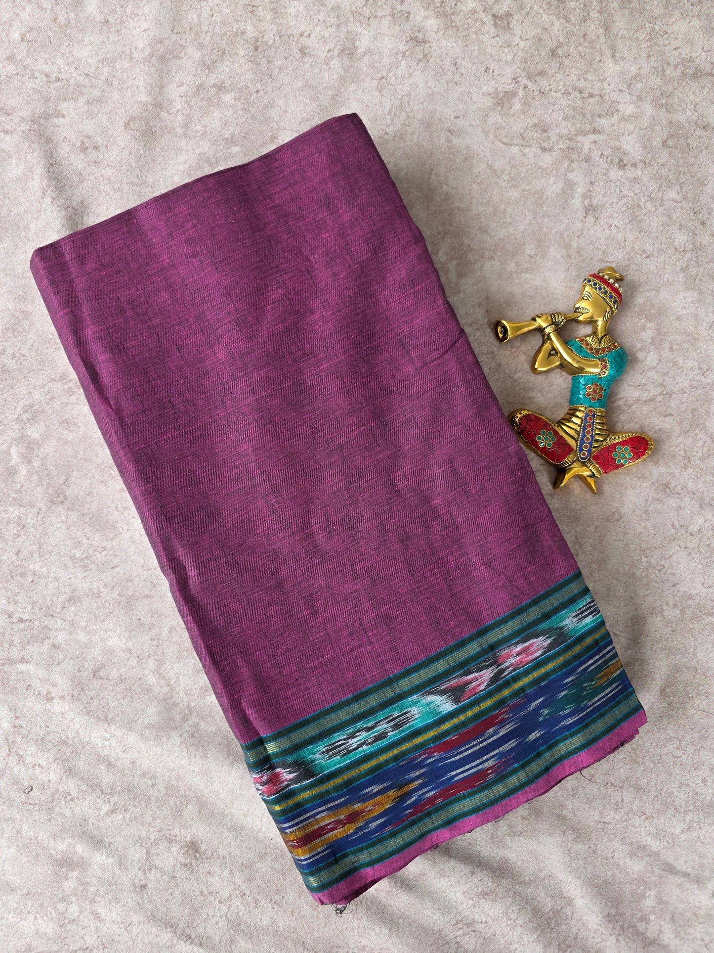 Pure handloom cotton with Pochampally border running material (0.5 mtrs) - HRM109