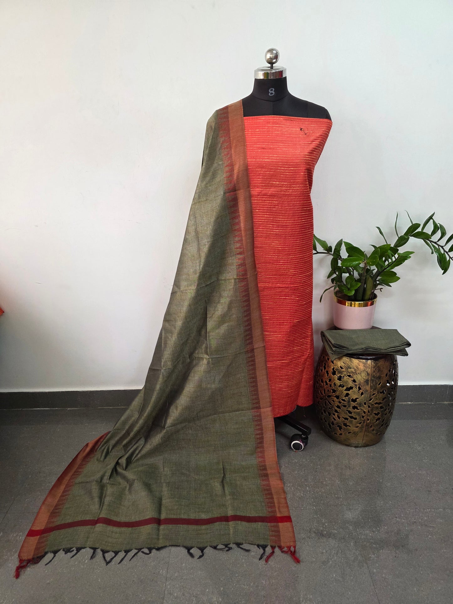 Bhagalpuri khadi cotton with temple border shawl - BA424