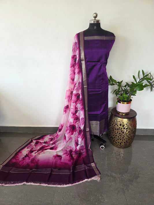 Handloom mangalagiri silk top with pure mangalagiri digital silk shawl - ML58