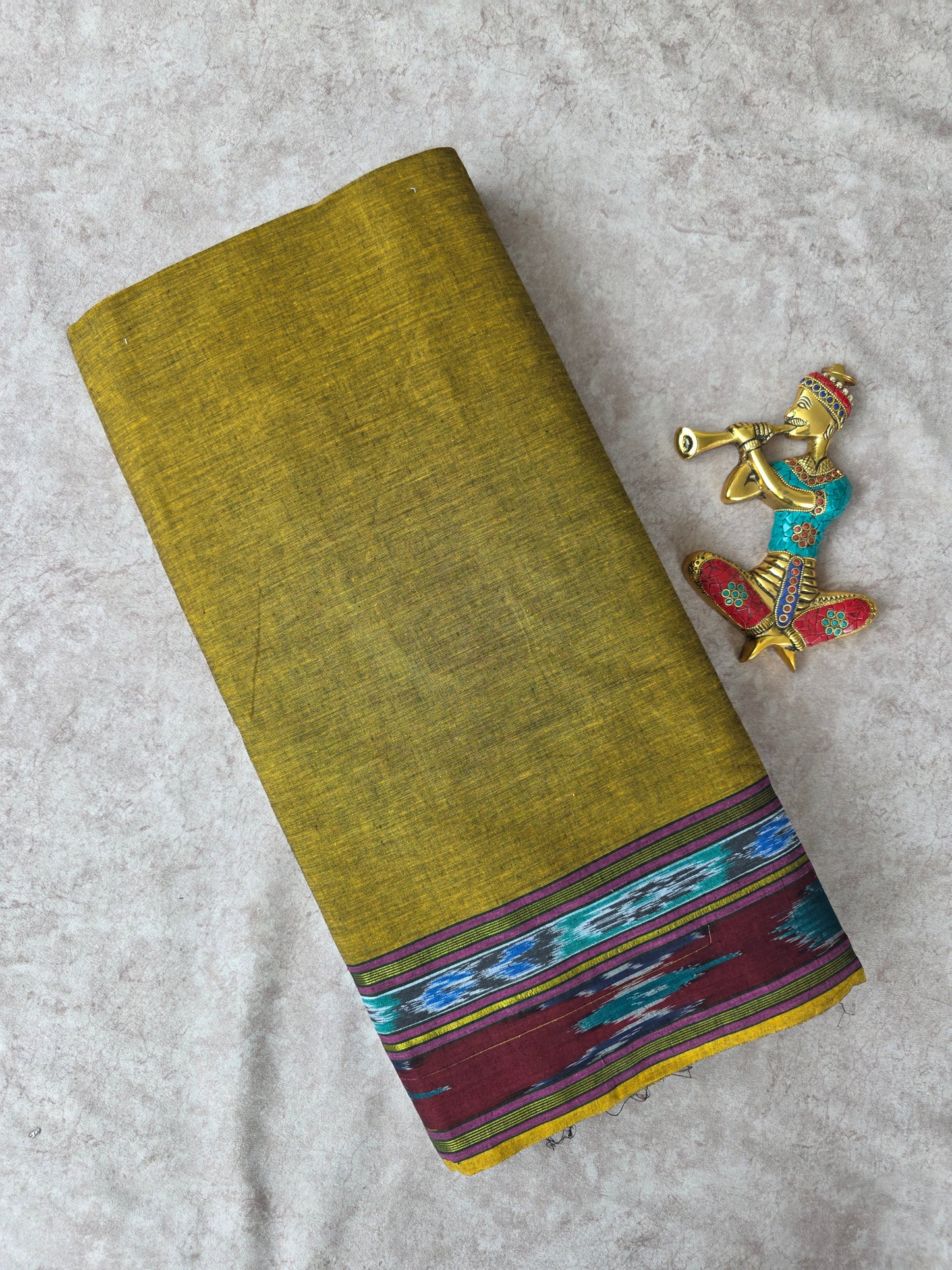 Pure handloom cotton with Pochampally border running material (0.5 mtrs) - HRM112