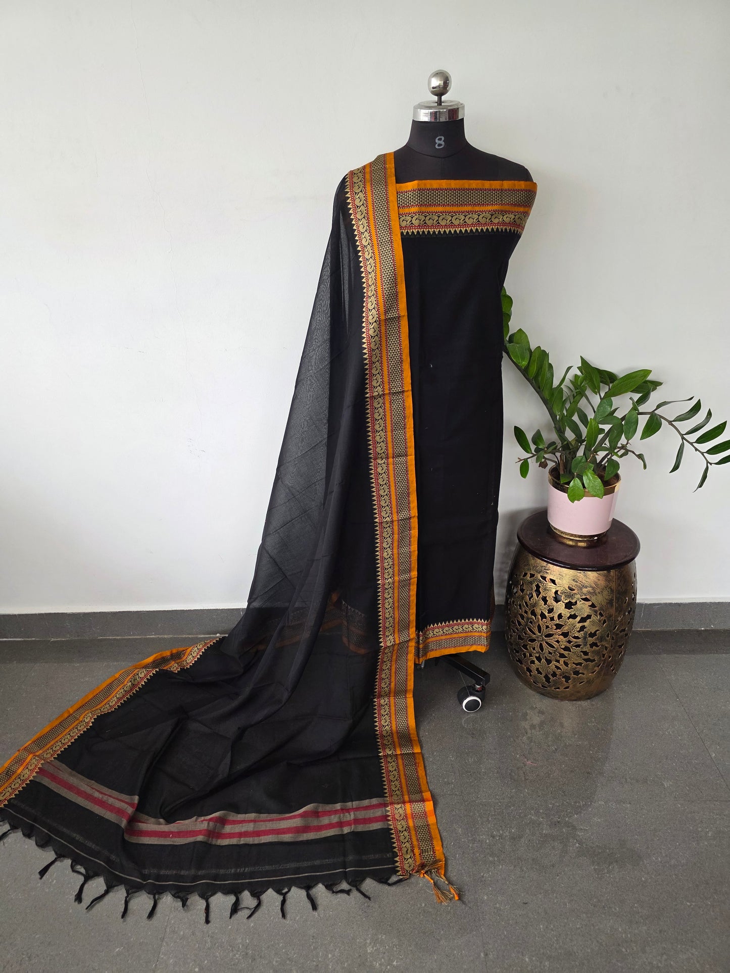 Mercerised narayanapet salwar set with annam border (4.5 mtrs)- NA322