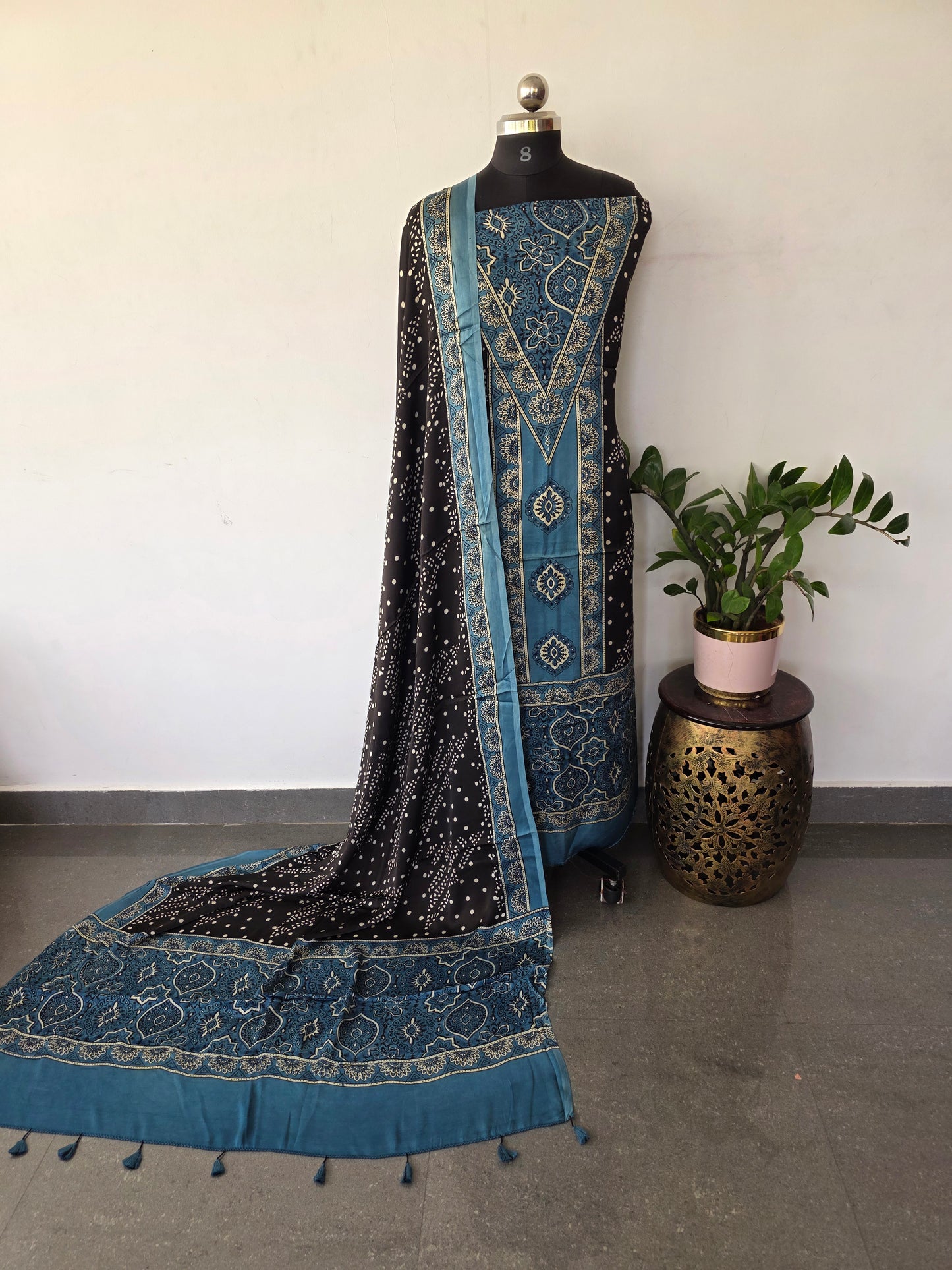 Handcrafted ajrakh modal silk set - HZ230