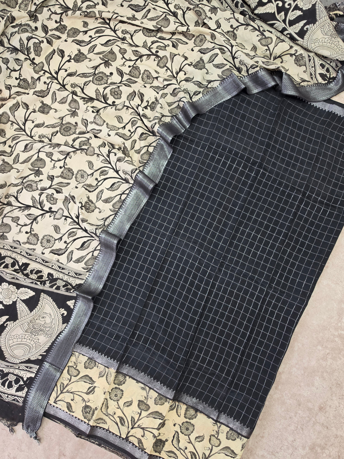 Gap border Checked chennuri kalamkari silk set-AK620