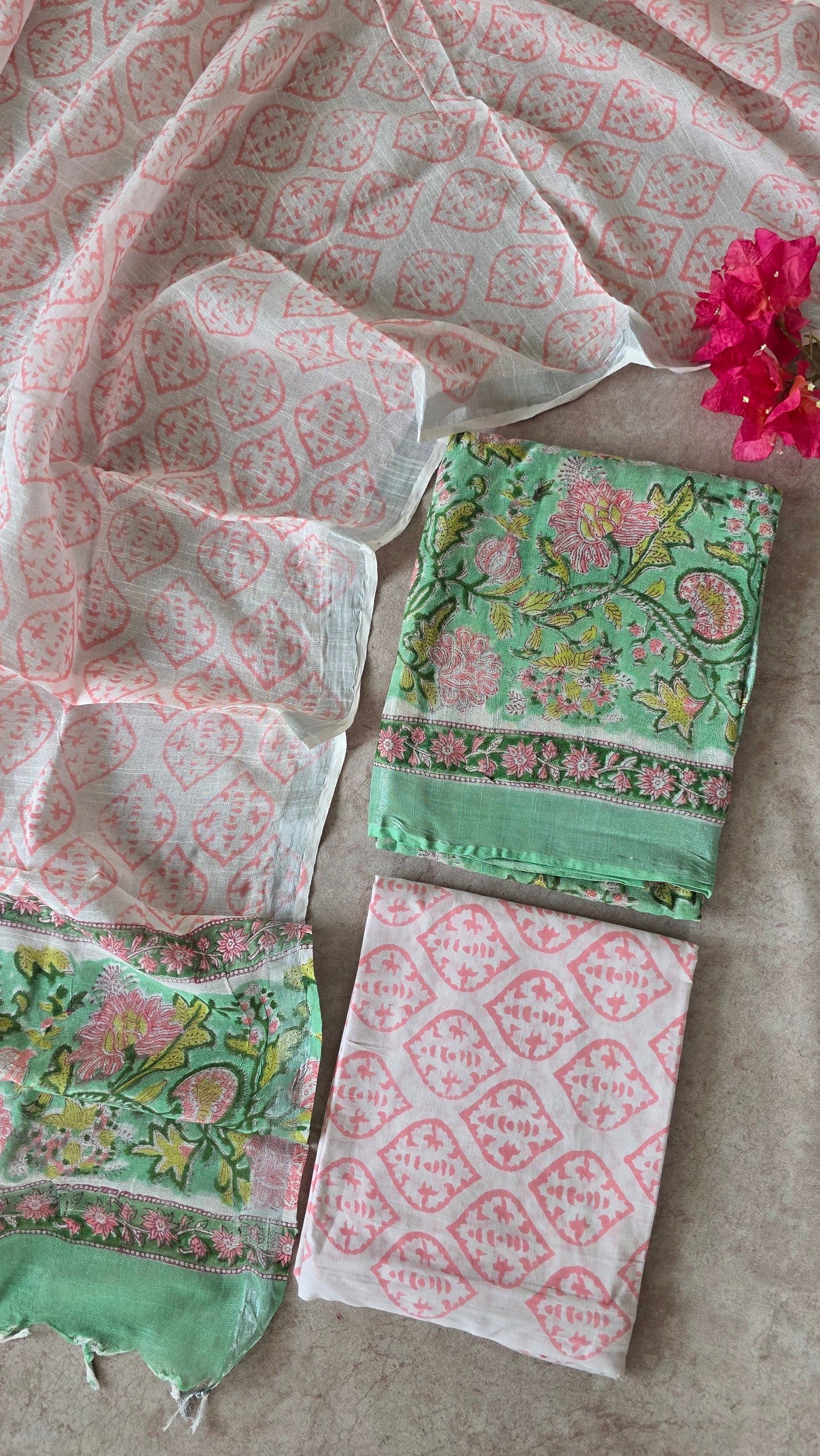 Handblock Jaipuri linen cotton set - JA746