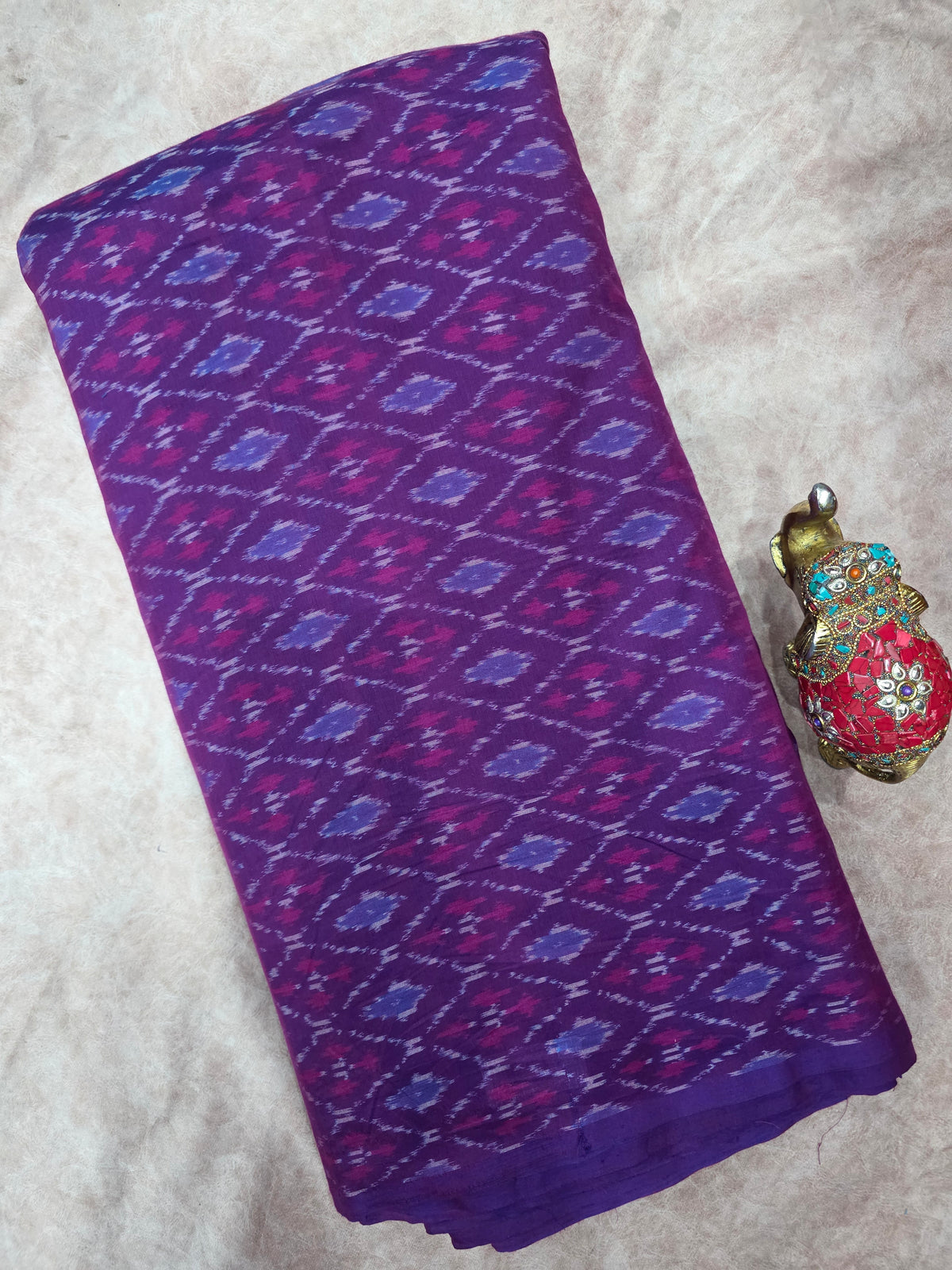 Pochampally sico pattu ikkat silk running fabric -WW134