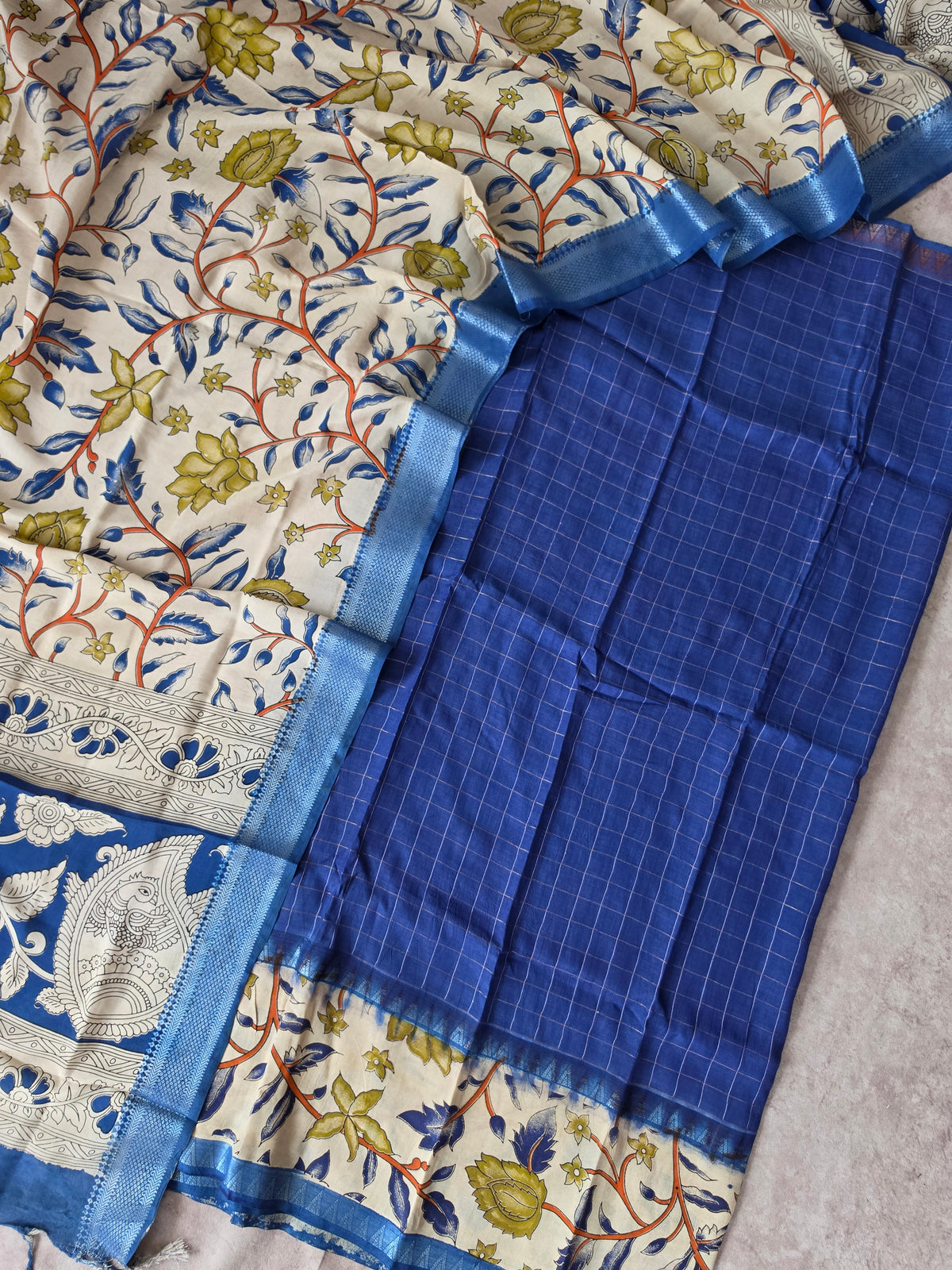Gap border Checked chennuri kalamkari silk set-AK626
