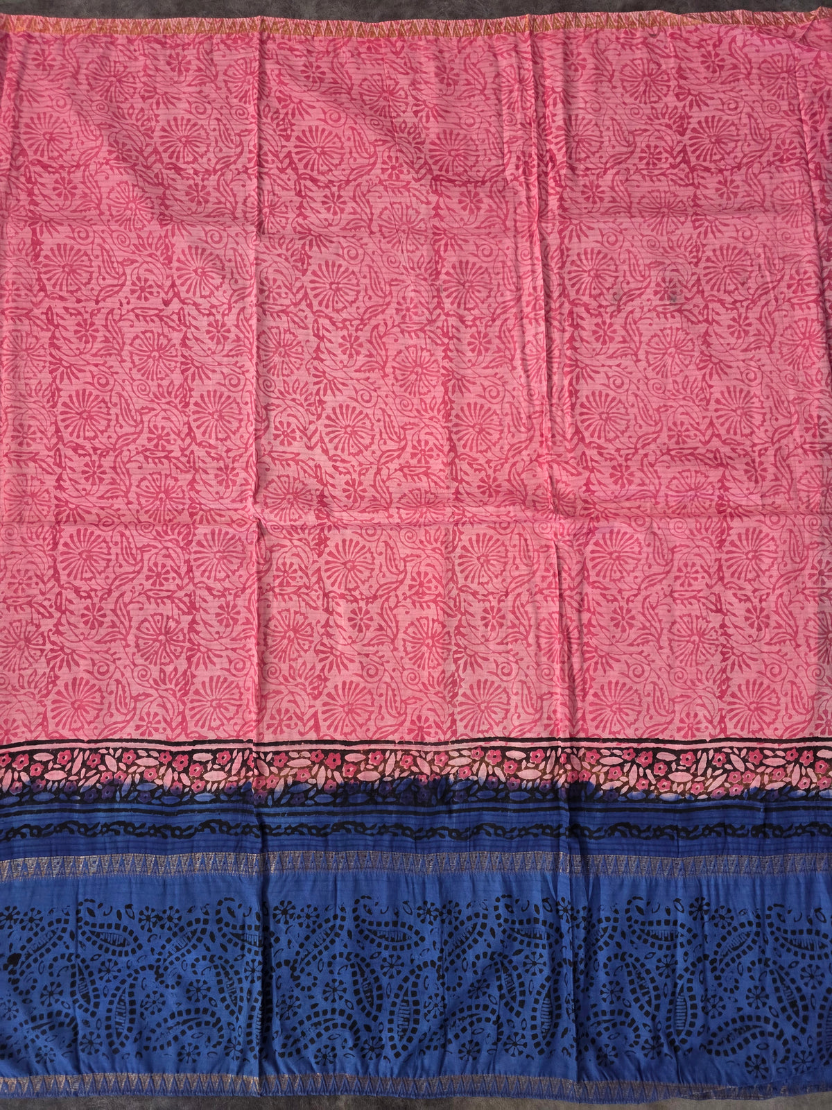 Handblock soft silk set with georgette shawl - GE260
