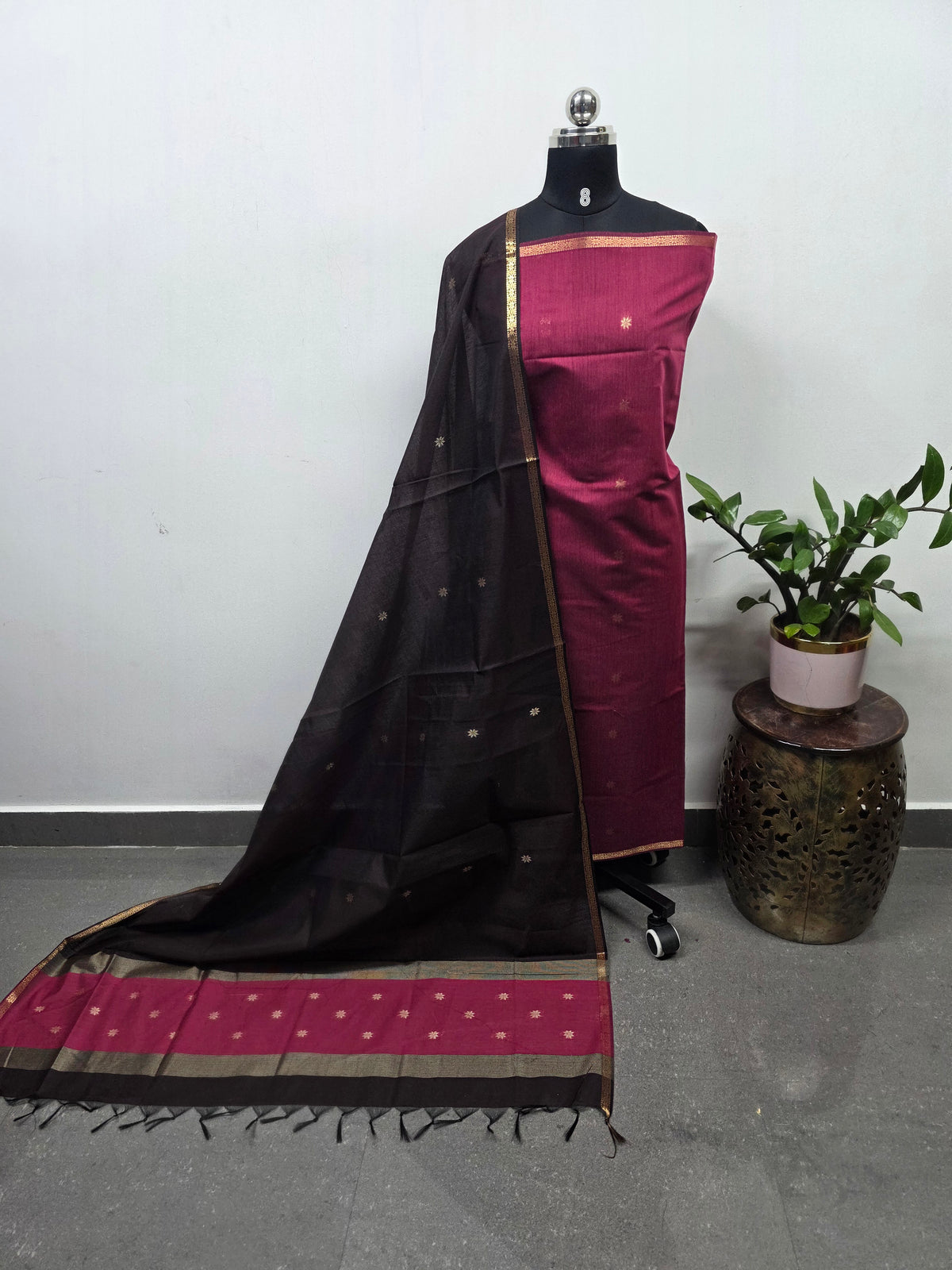 Semi Maheshwari silk set (brown)-SM357
