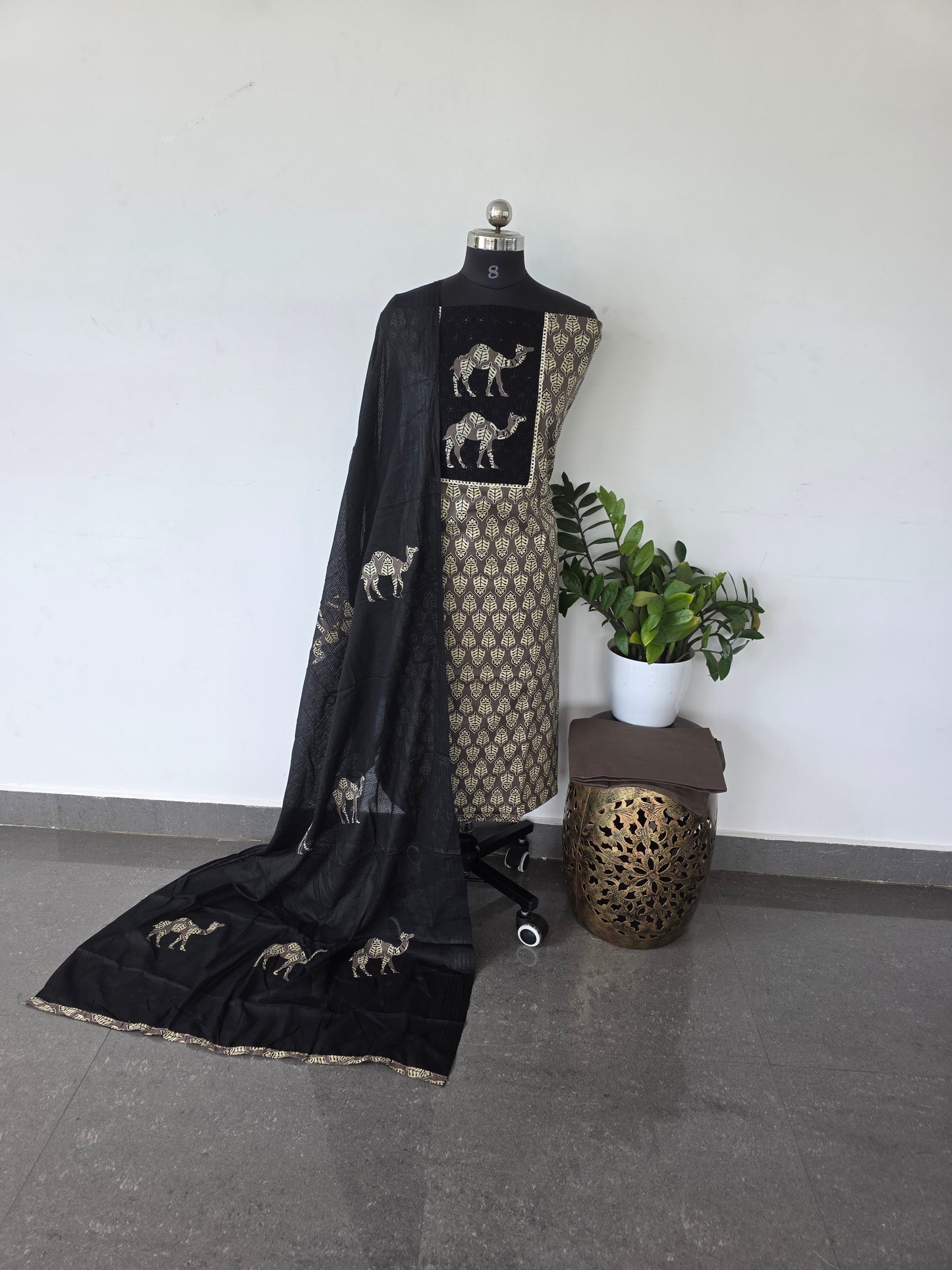 Premium Jaipuri cotton top with appliqué work - gray