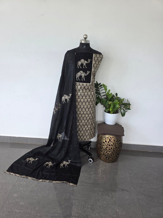 Premium Jaipuri cotton top with appliqué work - gray