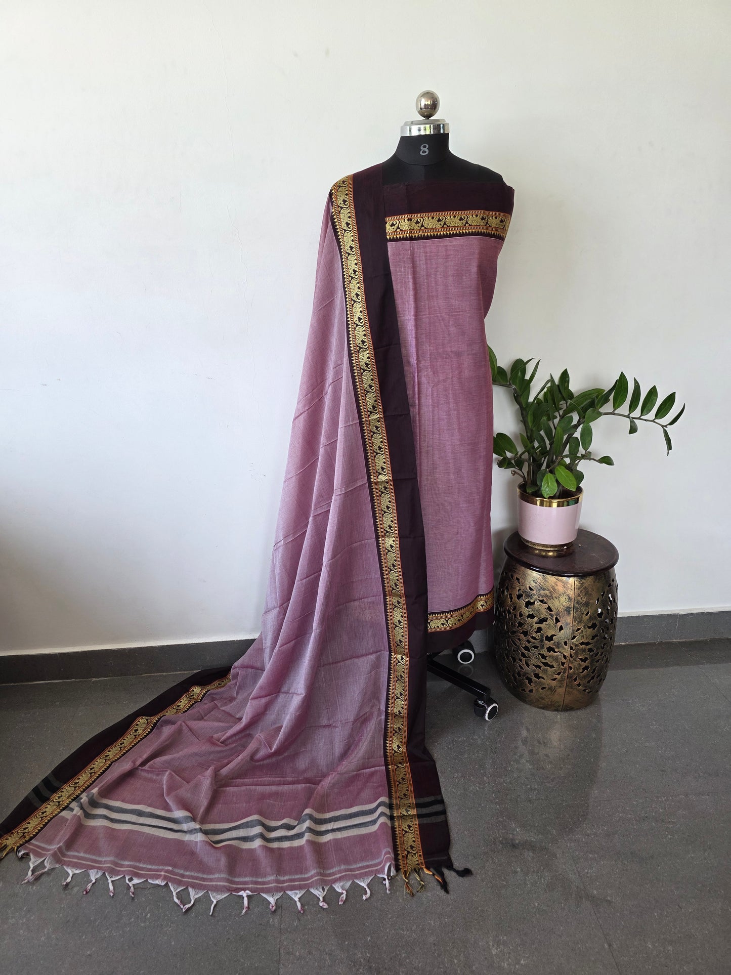 Mercerised narayanapet salwar set with elephant border (4.5 meters)- NA358