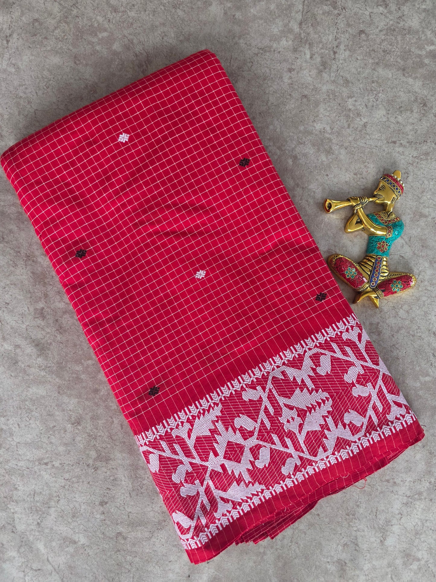 Prewashed Jamdhani Checked Pure handloom cotton running material (0.5 mtrs) - HRM196