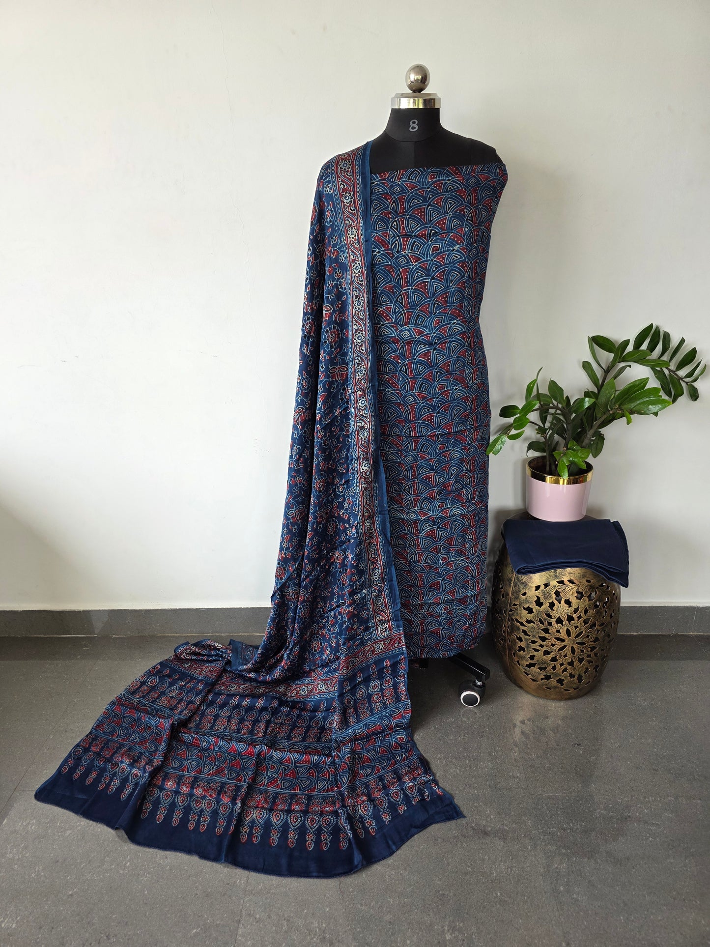 Handcrafted Ajrakh modal silk set - CLA334