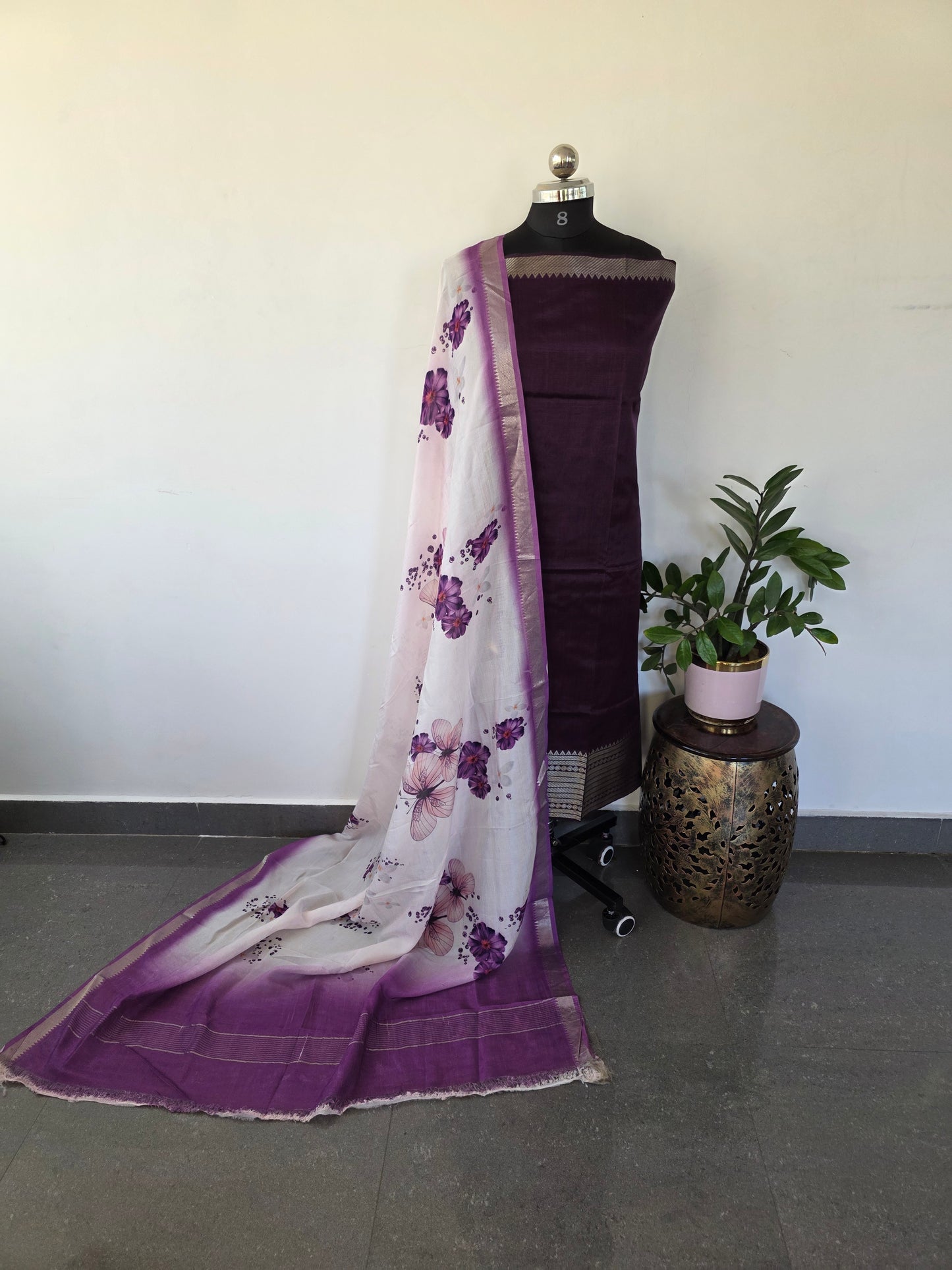 Handloom mangalagiri silk top with pure mangalagiri digital silk shawl - ML2