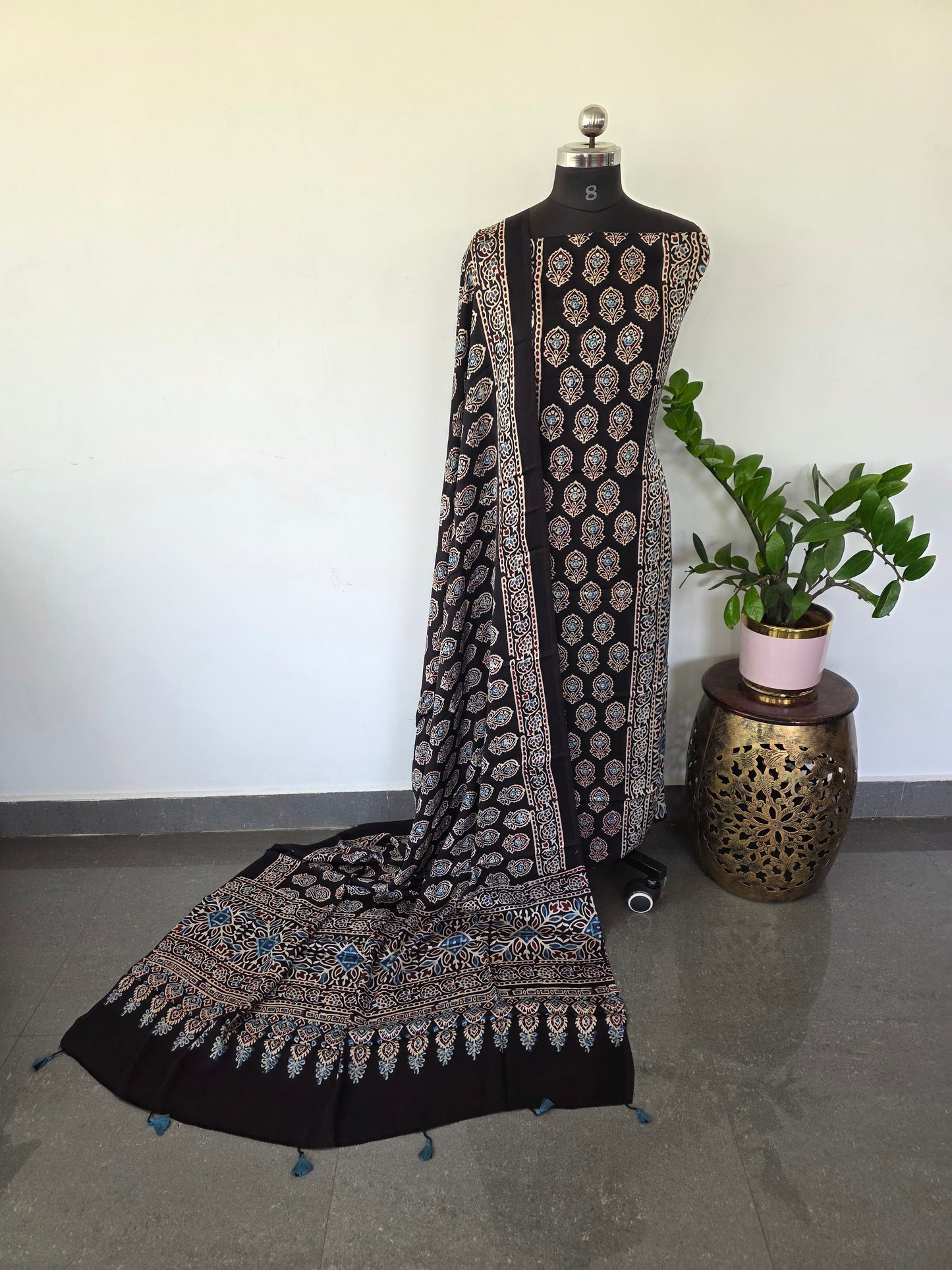 Handcrafted ajrakh modal silk set - HZ61