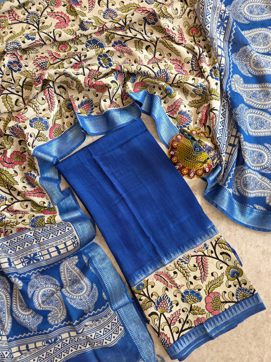 Gap border Mangalagiri kalamkari silk sets ( 2.5 mtrs ) - GA5
