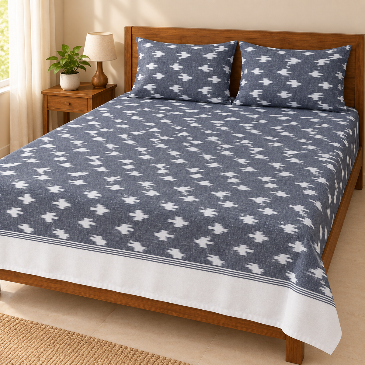 Warp ikkat bed sheets (90*108 2/40s bedsheet with pillow) - WW660