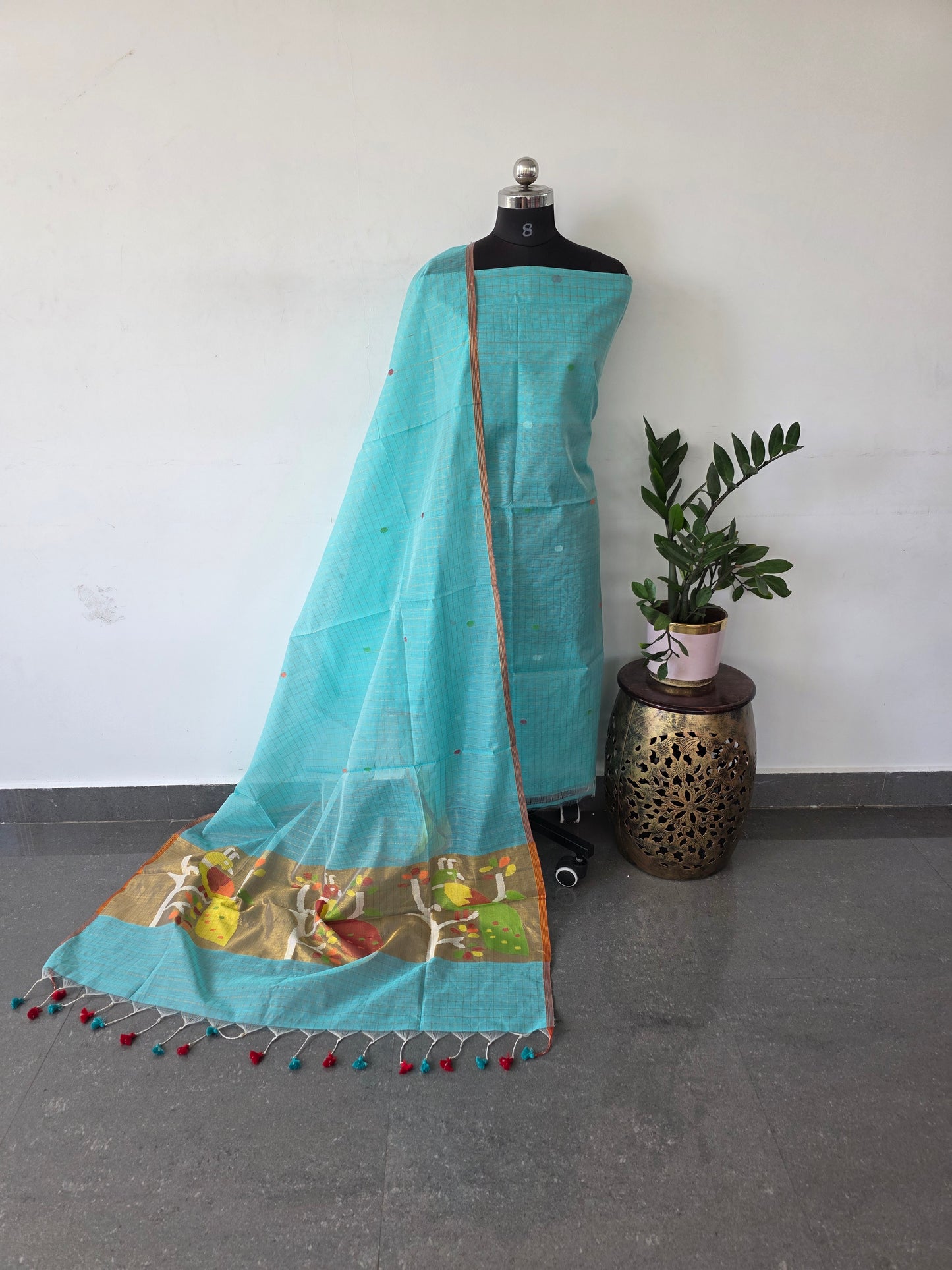 Premium zari checked muslin jamdhani - ZA7