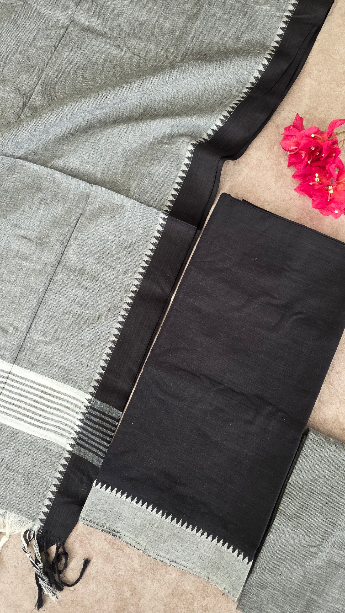 Pure handloom cotton with temple border - H31