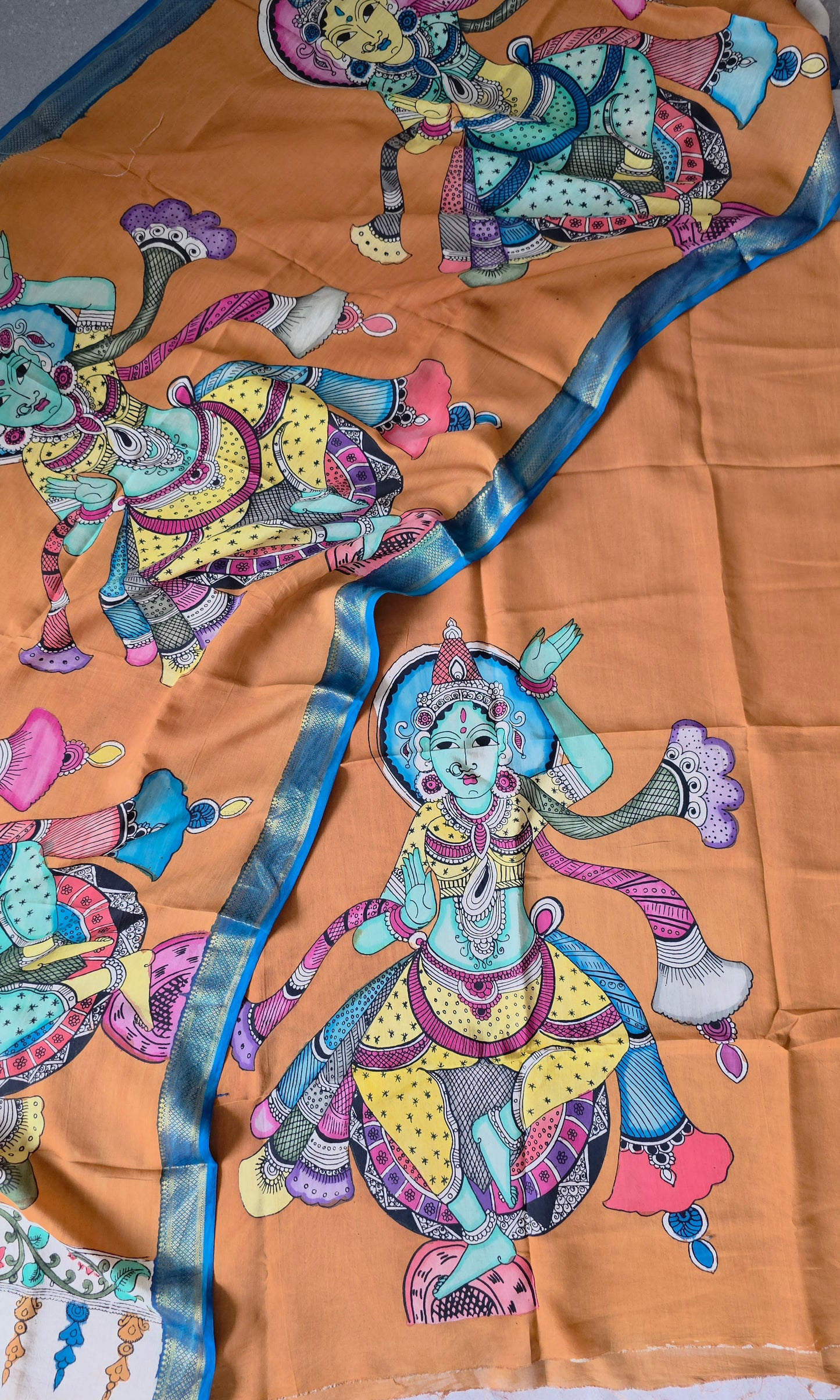 Handcrafted Kalahasthi Penkalamkari bangalore silk set - KH97