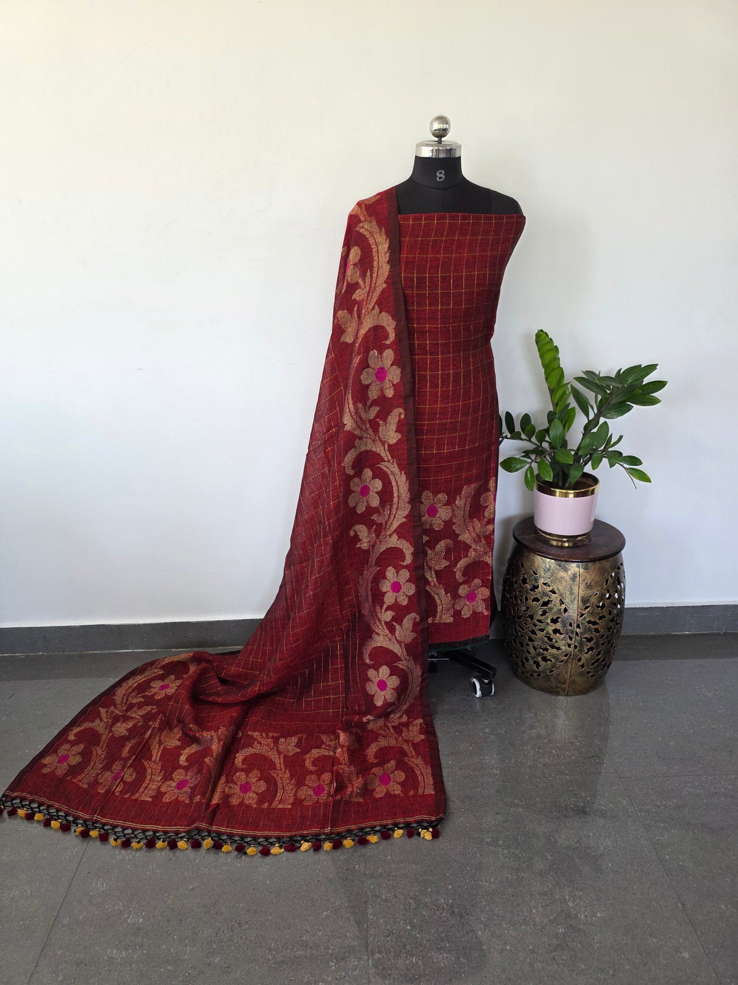 Premium checked handloom linen jamdhani set - JMM400
