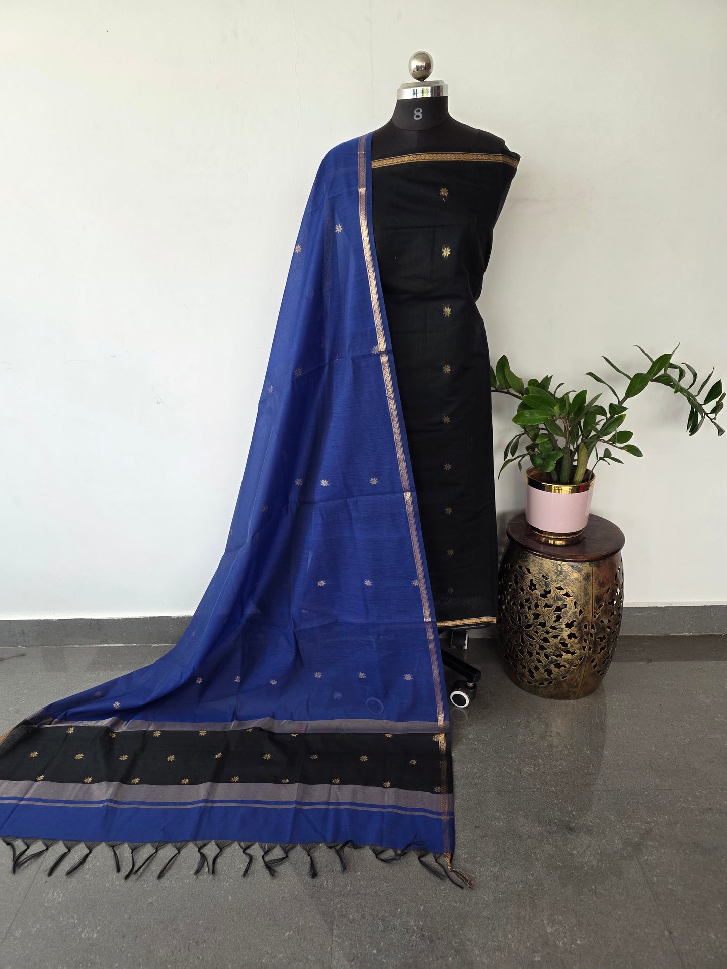 Semi Maheshwari silk salwar set (black) - SM132