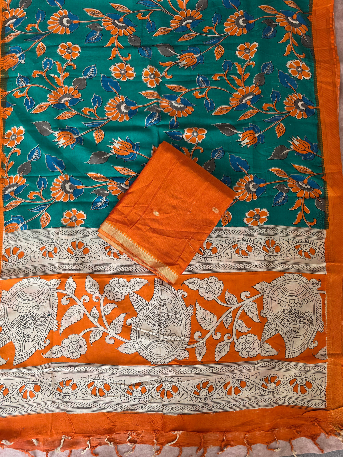 Fusion Narayanapet with handcrafted chennuri silk kalamkari duppatta -NA892